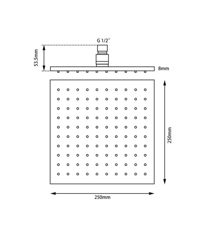 IVANO 250mm Square Shower Head - Specification