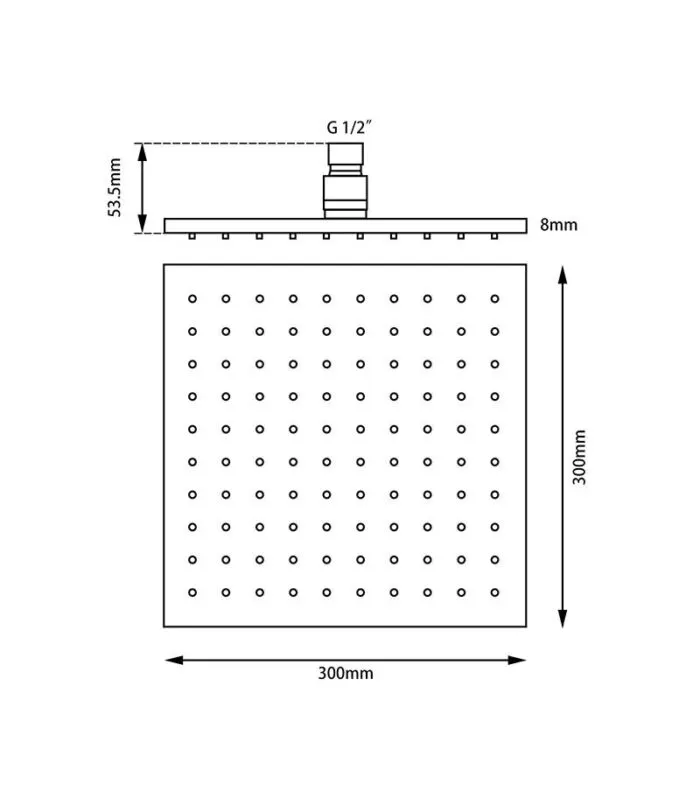 IVANO 300mm Square Shower Head - Specification