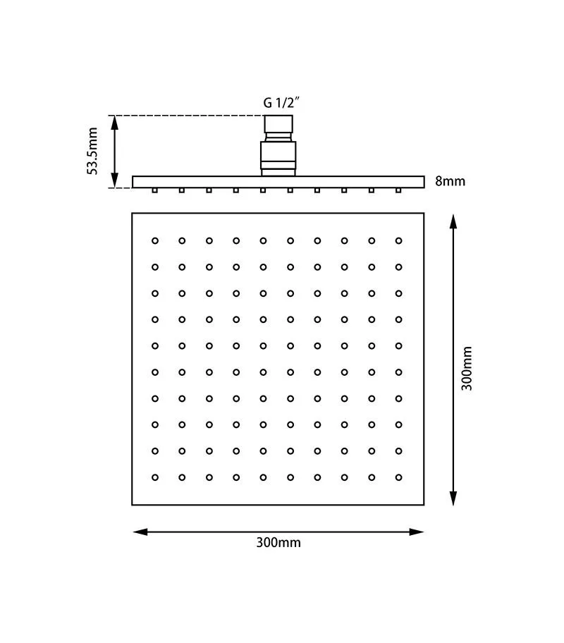 IVANO 300mm Square Shower Head - Specification