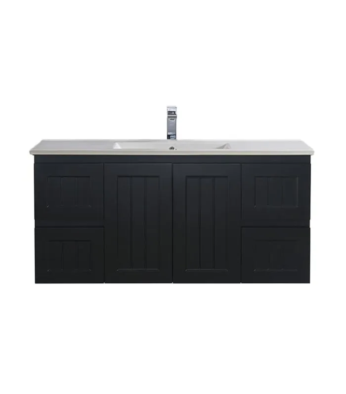 Acacia Shaker Matt Black 1200mm Single Bowl PVC Wall Hung Vanity