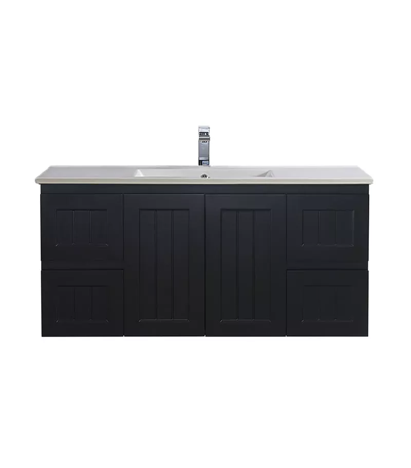 Acacia Shaker Matt Black 1200mm Single Bowl PVC Wall Hung Vanity