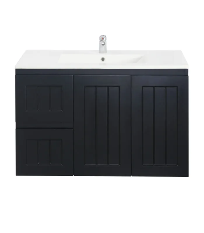 Acacia Shaker Matt Black 900mm PVC Wall Hung Vanity