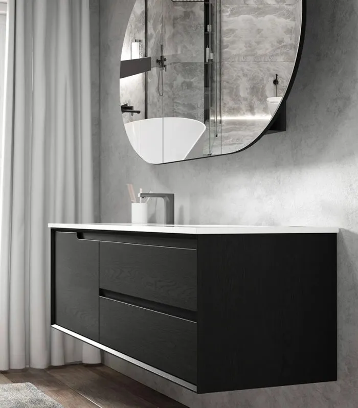 Byron Black Oak 1200mm Single Bowl Plywood Wall Hung Vanity BY1200BCT 01