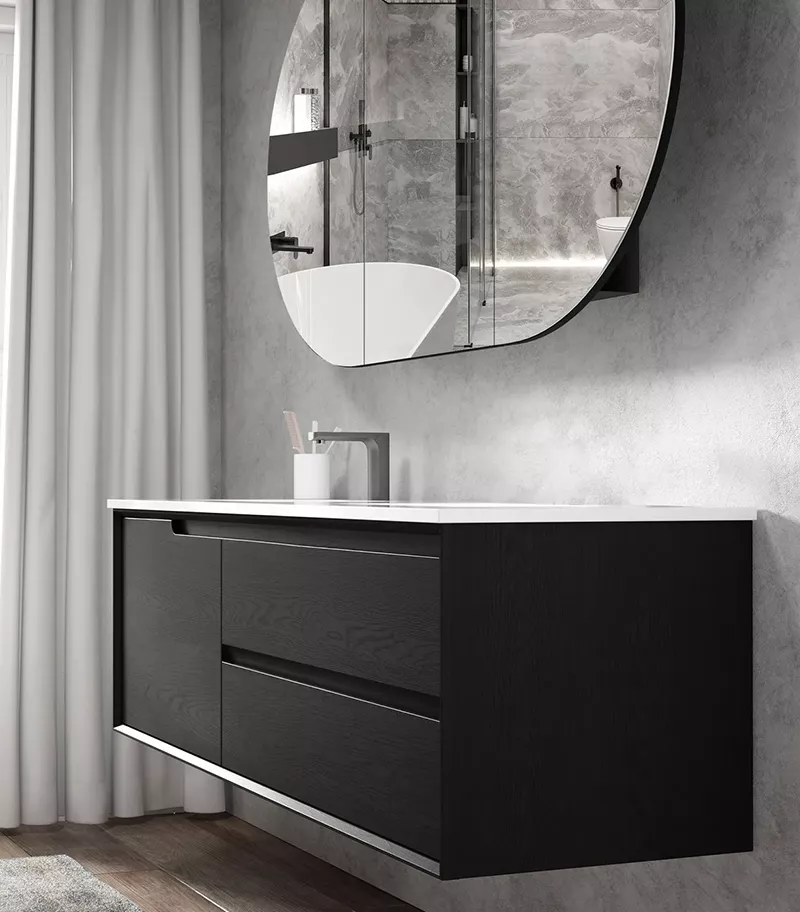 Byron Black Oak 1200mm Single Bowl Plywood Wall Hung Vanity BY1200BCT 01
