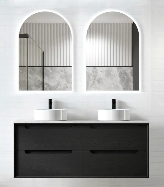Byron Black Oak 1200mm Double Bowl Plywood Wall Hung Vanity BY1200BST D