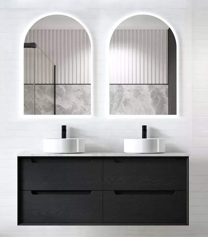 Byron Black Oak 1200mm Double Bowl Plywood Wall Hung Vanity BY1200BST D