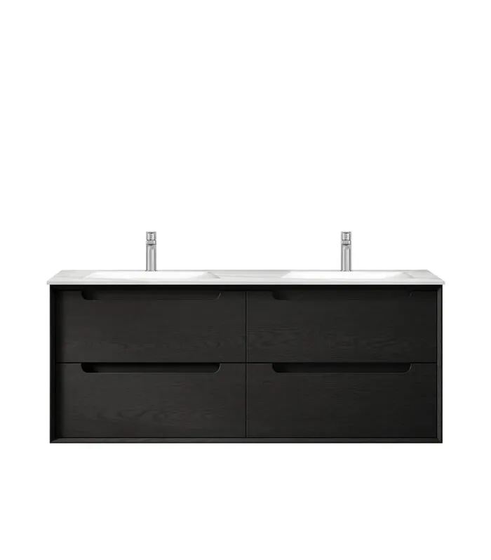Byron Black Oak 1200mm Double Bowl Plywood Wall Hung Vanity BY1200BST DUB