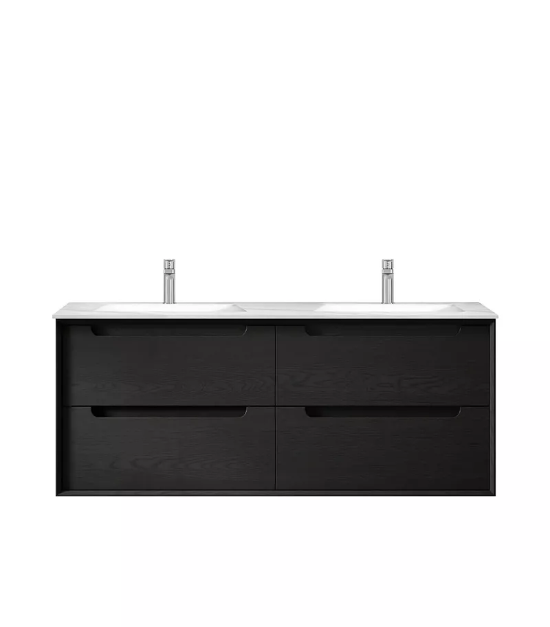 Byron Black Oak 1200mm Double Bowl Plywood Wall Hung Vanity BY1200BST DUB