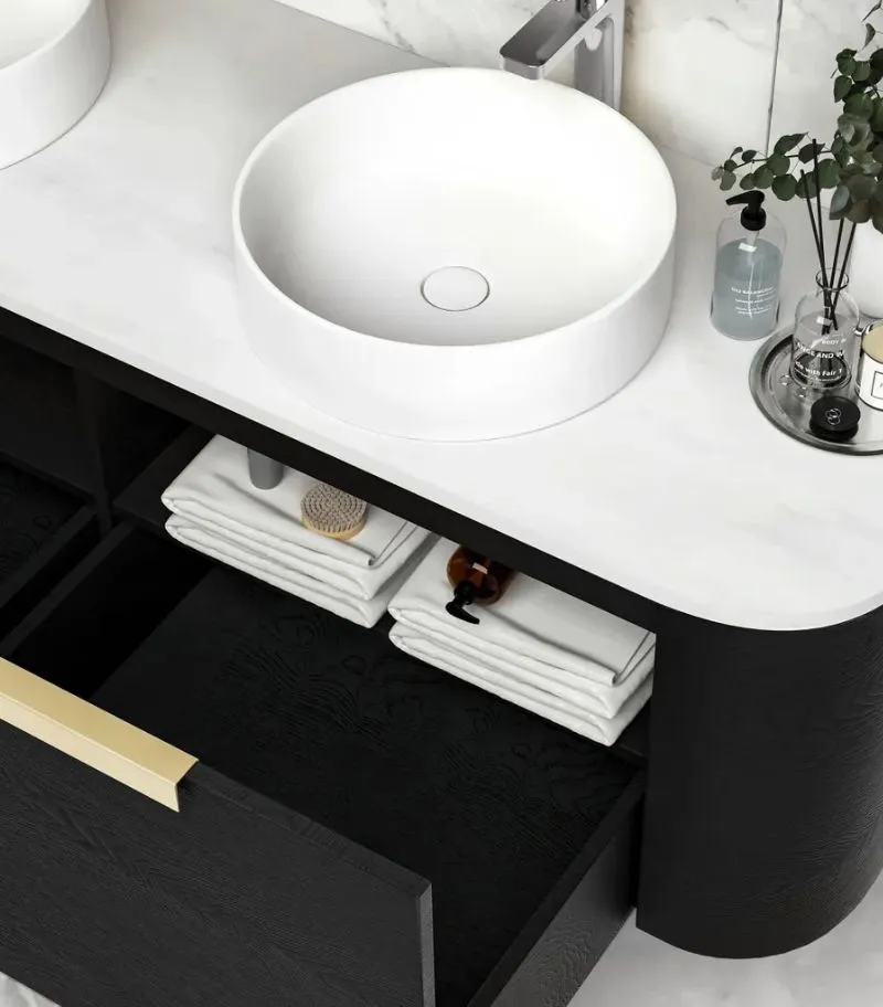 Bondi 1500mm Double Bowl Plywood Wall Hung Vanity – Black Oak | Interior
