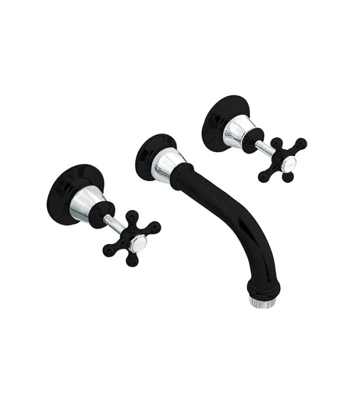 Noosa Heritage Bath Tap Set - Matt Black & Chrome
