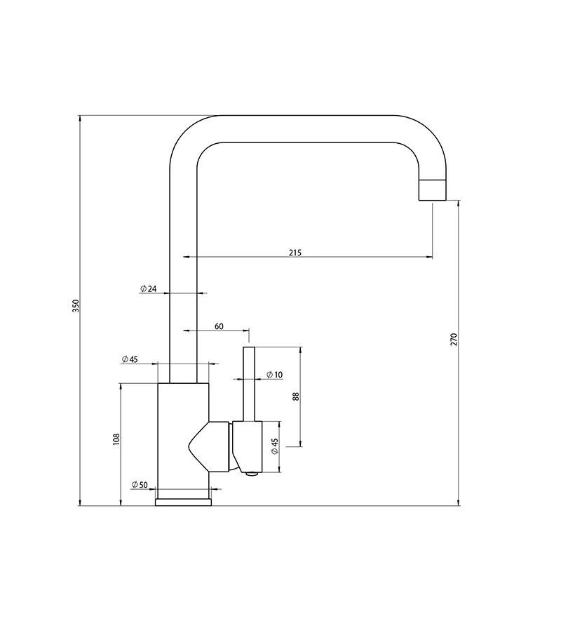 Elle Stainless Steel Project Square Gooseneck Sink Mixer - Specification