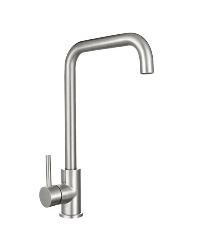 Elle Stainless Steel Project Square Gooseneck Sink Mixer - Brushed Stainless Steel