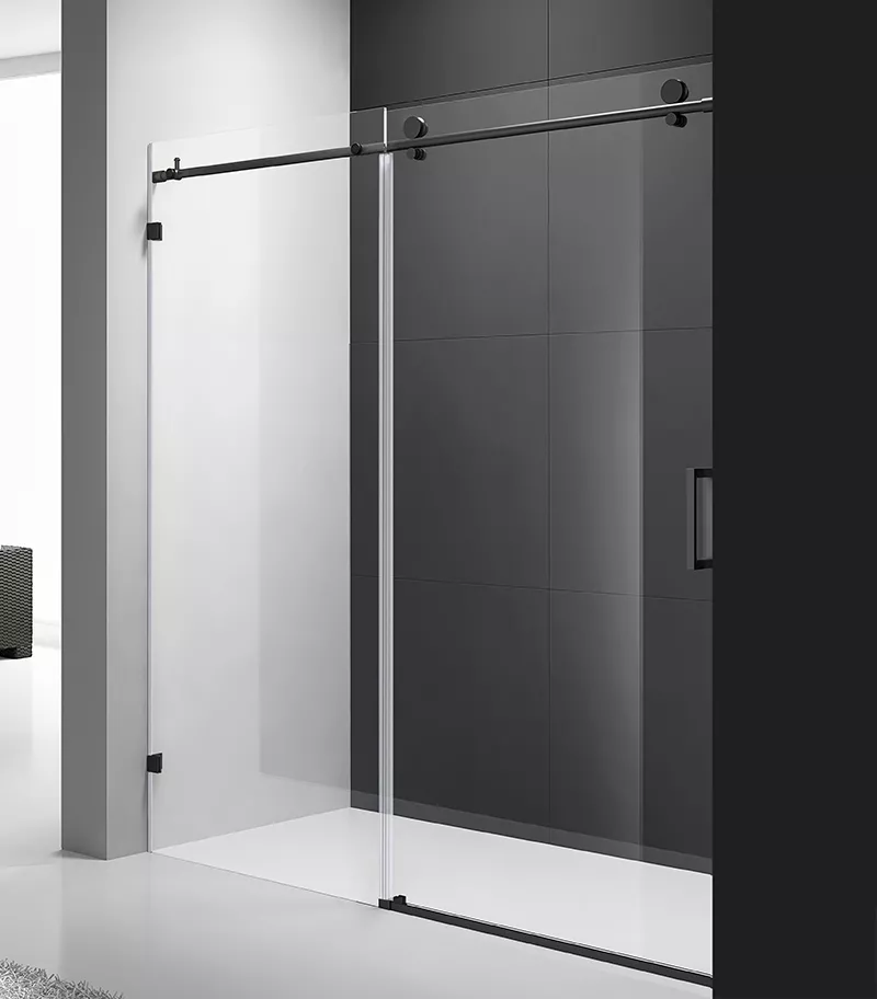 Milano Matt Black Fittings Frameless Wall To Wall Shower Screen Top Round Rod SL1+2-MB W2W