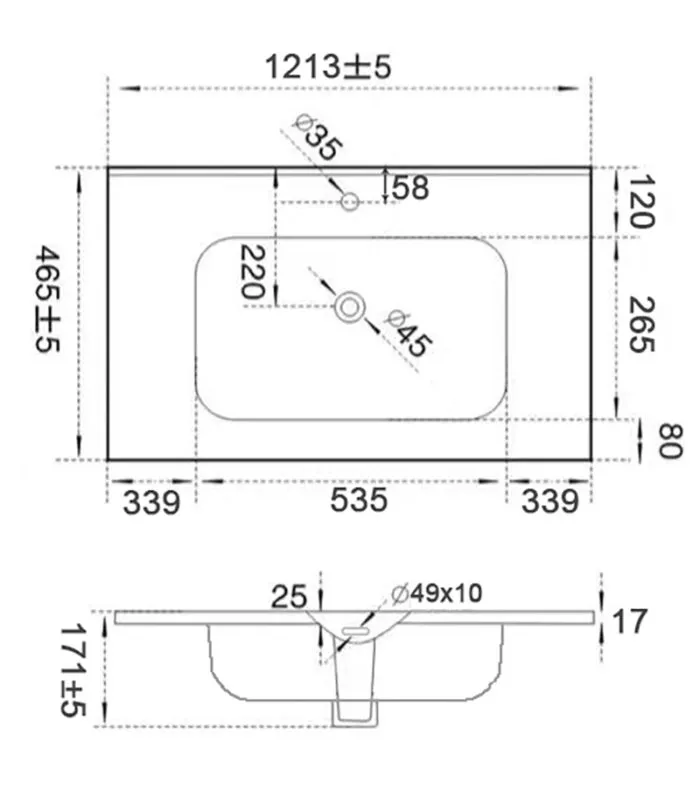 Olivia 1200mm Matt Single Bowl Ceramic Vanity Top specification