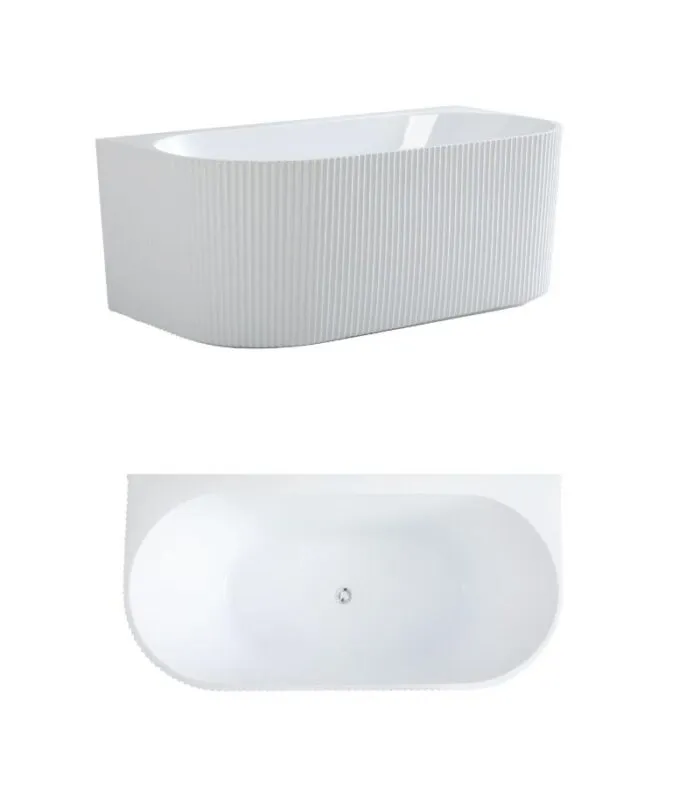Bari Groove Back To Wall Freestanding Bath - Gloss White Topview
