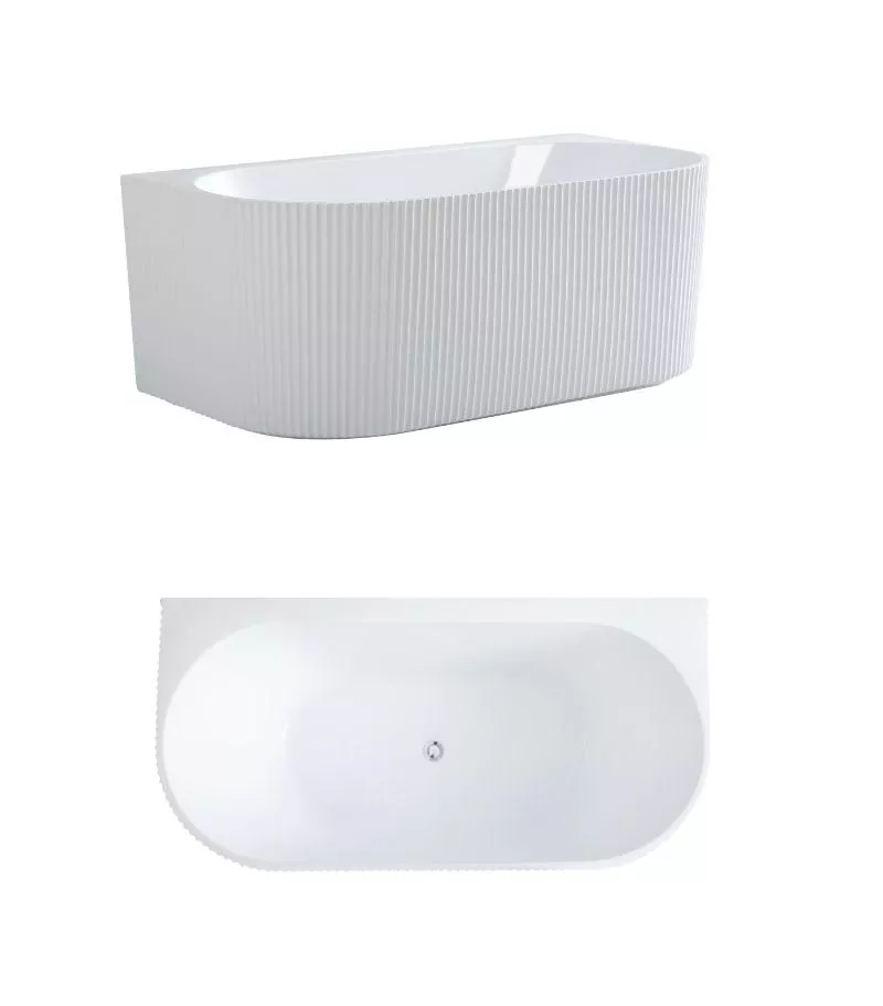 Bari Groove Back To Wall Freestanding Bath - Gloss White Topview