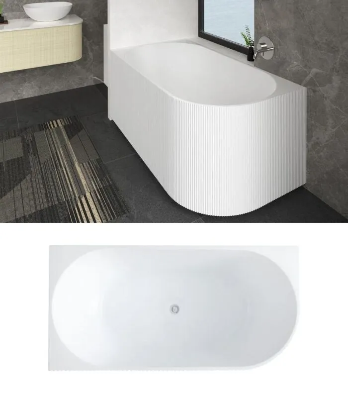 Capri Groove Back To Wall Freestanding Bath Left Corner Topview
