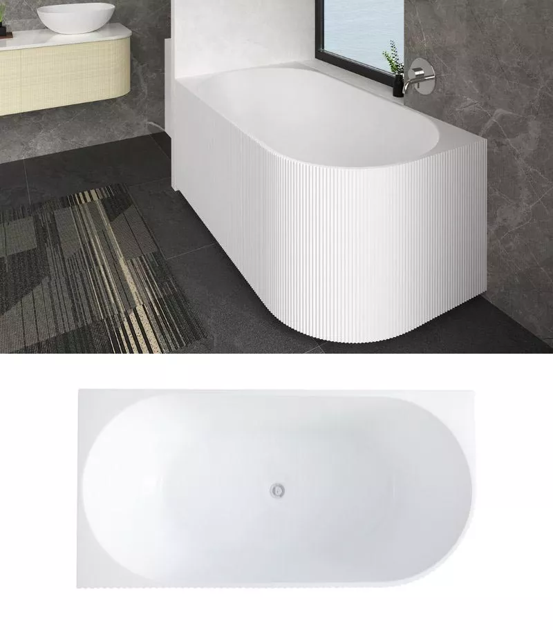 Capri Groove Back To Wall Freestanding Bath Left Corner Topview