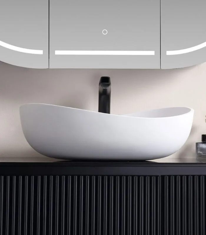 Waverton 600mm Solid Surface Stone Above Counter Basin - Sideview