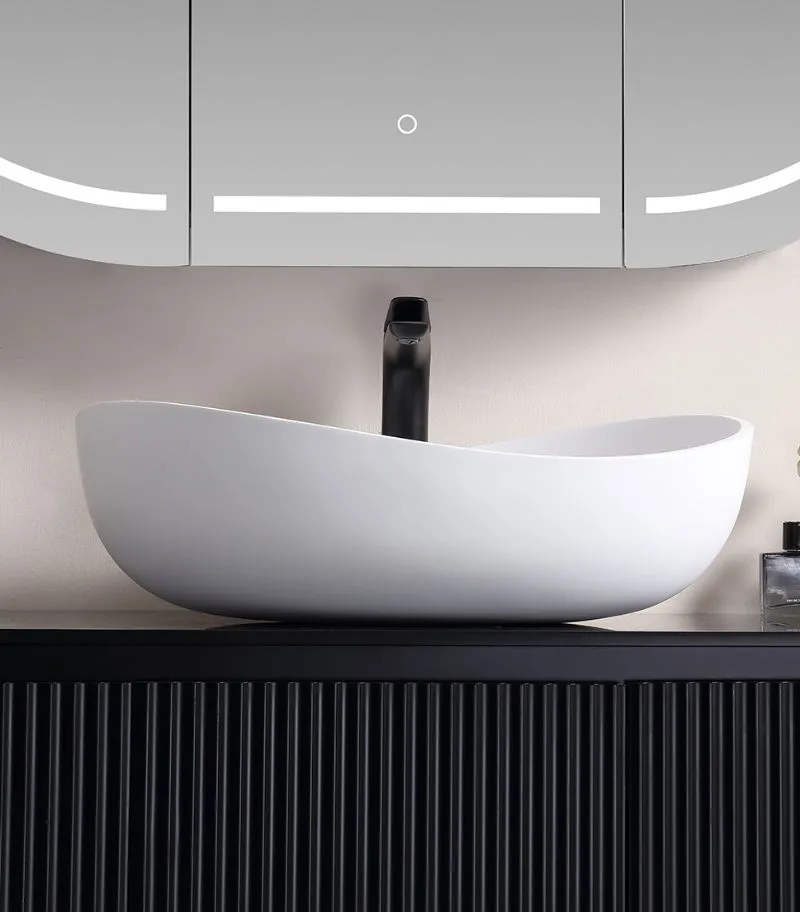 Waverton 600mm Solid Surface Stone Above Counter Basin - Sideview