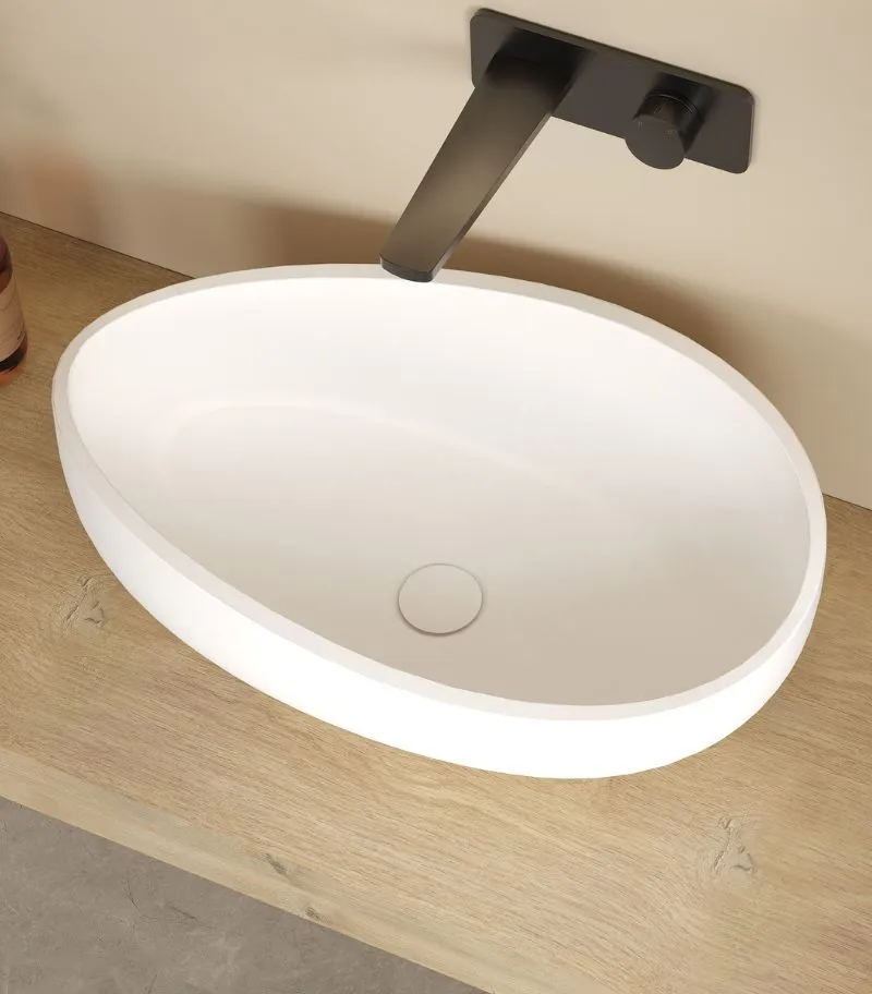 Waverton 600mm Solid Surface Stone Above Counter Basin - Matte White