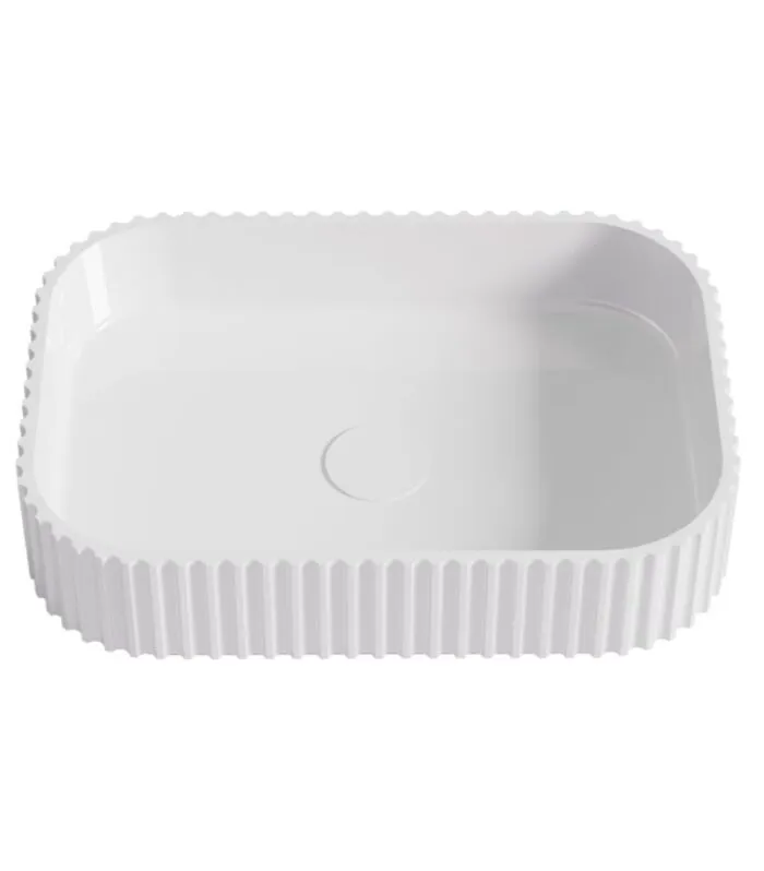 Japser 500mm Fluted Solid Surface Above Counter Basin - Gloss White