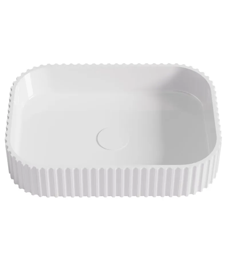 Japser 500mm Fluted Solid Surface Above Counter Basin - Gloss White