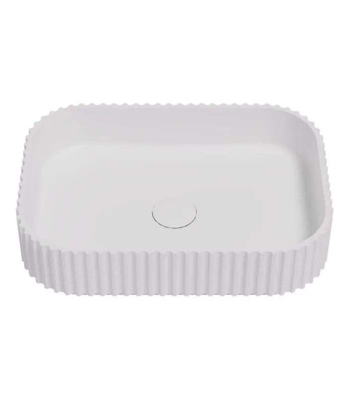 Japser 500mm Fluted Solid Surface Above Counter Basin - Matte White