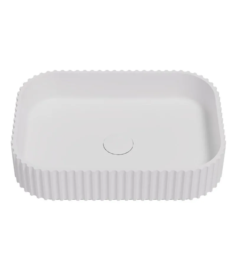 Japser 500mm Fluted Solid Surface Above Counter Basin - Matte White