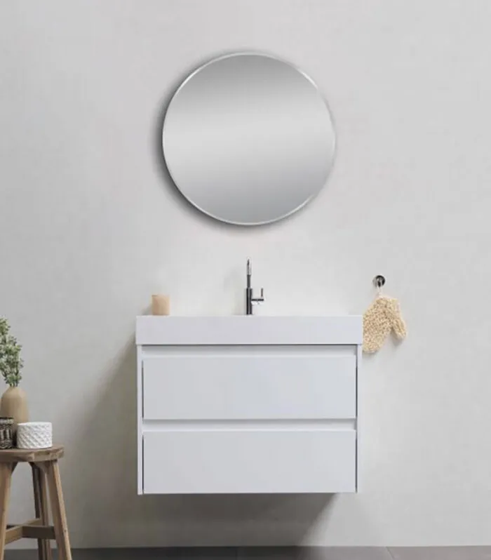 Aqua Brushed Nickel Aluminum Frame Round Hanging Mirror - Background