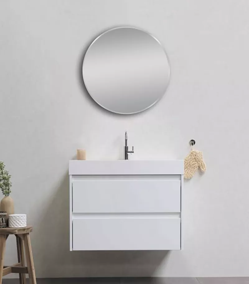 Aqua Brushed Nickel Aluminum Frame Round Hanging Mirror - Background