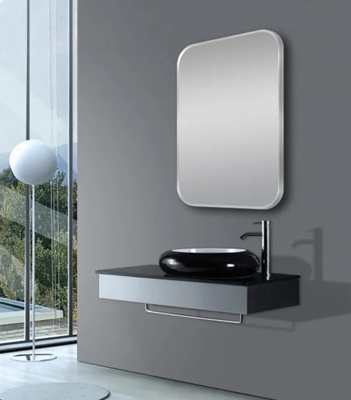 Aqua Aluminum Frame Rectangle Hanging Mirror - Brushed Nickel | With Backaground