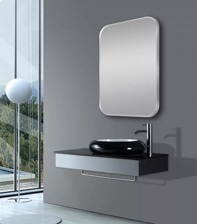 Aqua Aluminum Frame Rectangle Hanging Mirror - Brushed Nickel | With Backaground