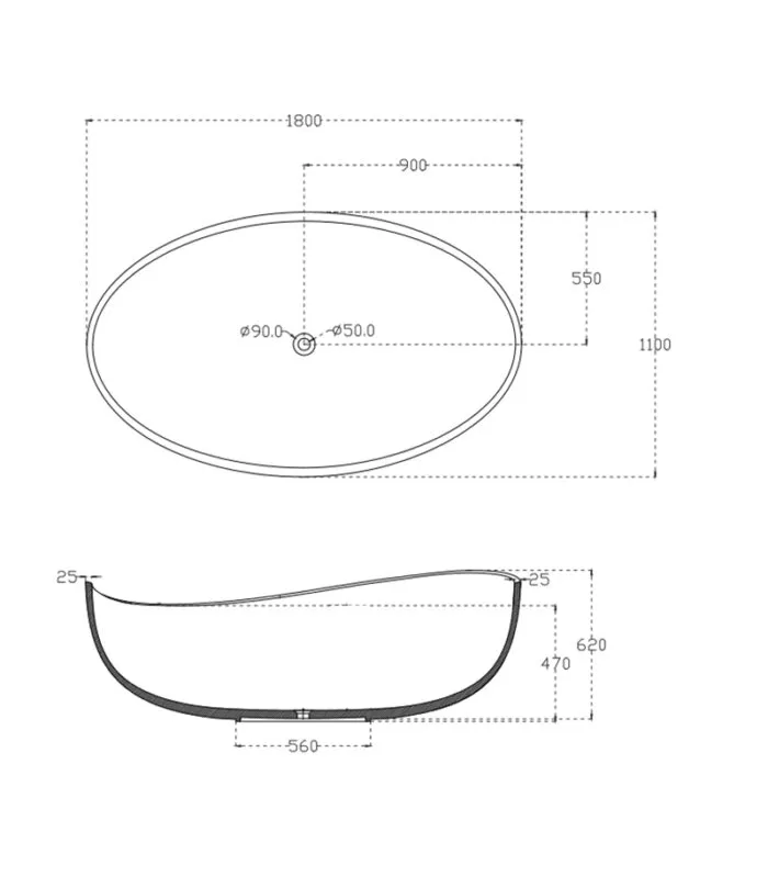 Enflair Wave Freestanding Bath 1800mm SB821 spec