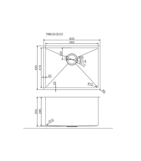 Aqua 600x450x300mm Stainless Steel Single Bowl Sink - Specification