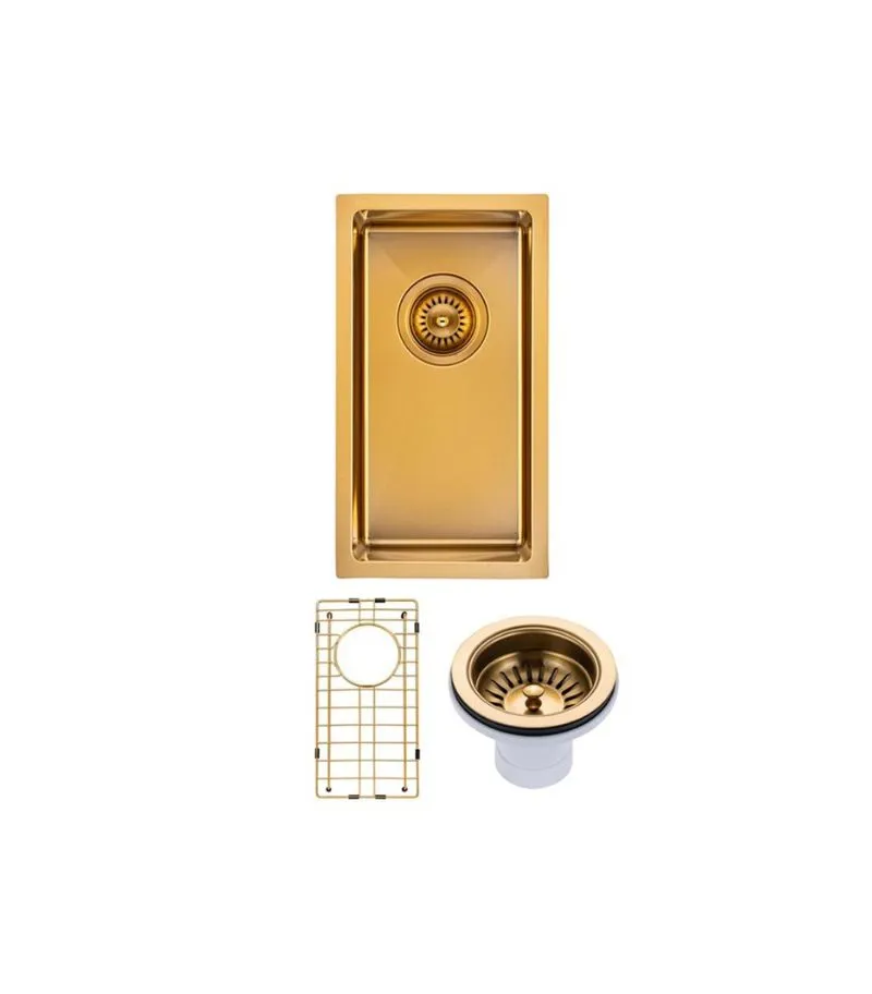 Aqua 250x450x215mm Stainless Steel Single Bowl Sink - Brushed Brass