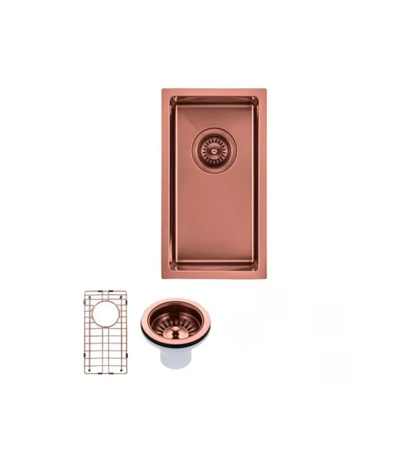 Aqua 250x450x215mm Stainless Steel Single Bowl Sink - Rose Gold