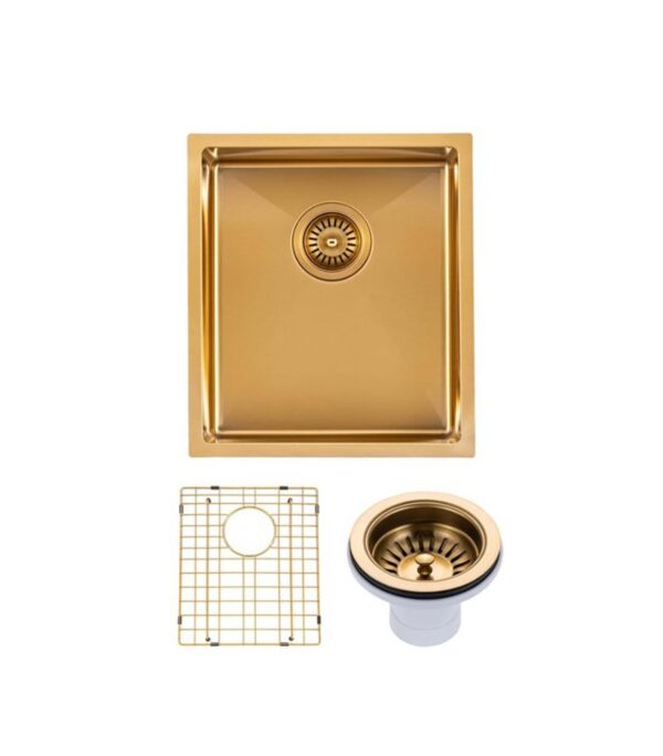 Aqua 390x450x215mm Stainless Steel Single Bowl Sink - Brushed Brass