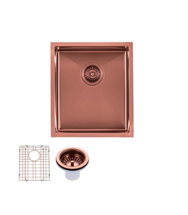Aqua 390x450x215mm Stainless Steel Single Bowl Sink - Rose Gold