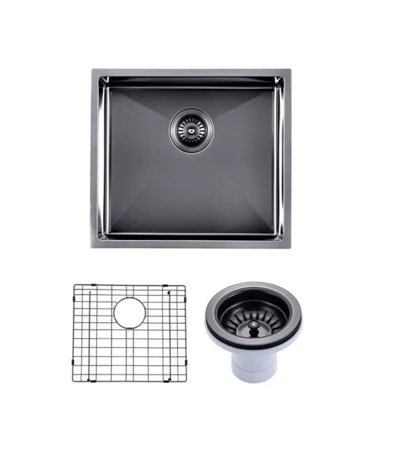 Aqua 500/510x440/450x230mm Stainless Steel Single Bowl Sink - Gunmetal