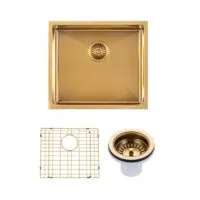 Aqua 500/510x440/450x230mm Stainless Steel Single Bowl Sink - Brushed Brass Aqua 500/510x440/450x230mm Stainless Steel Single Bowl Sink - Brushed Brass