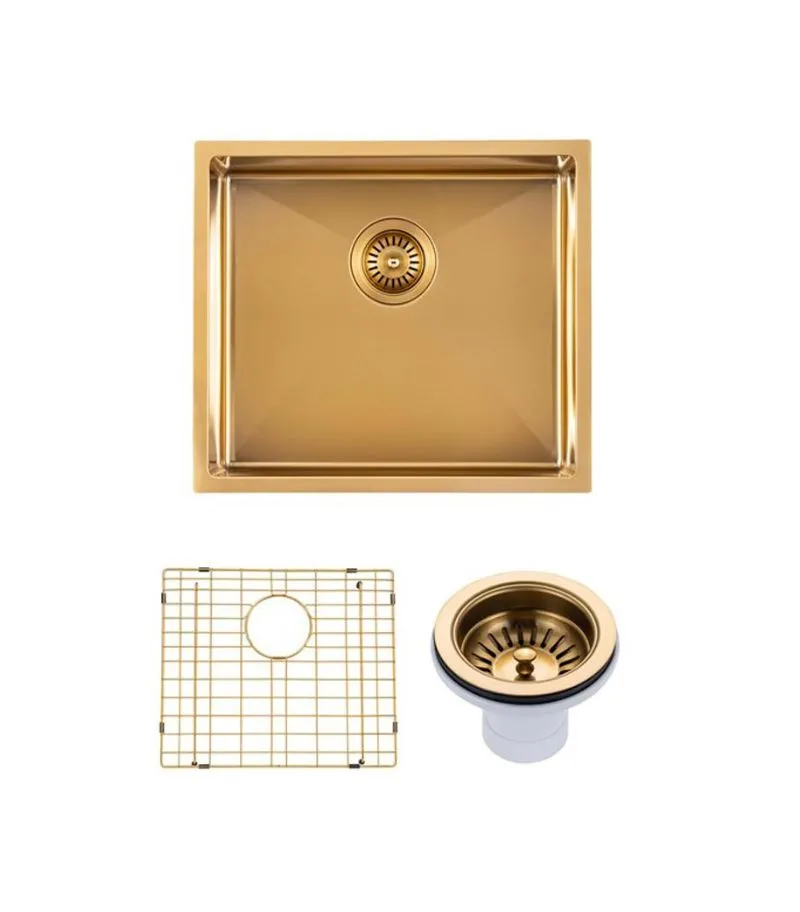 Aqua 500/510x440/450x230mm Stainless Steel Single Bowl Sink - Brushed Brass