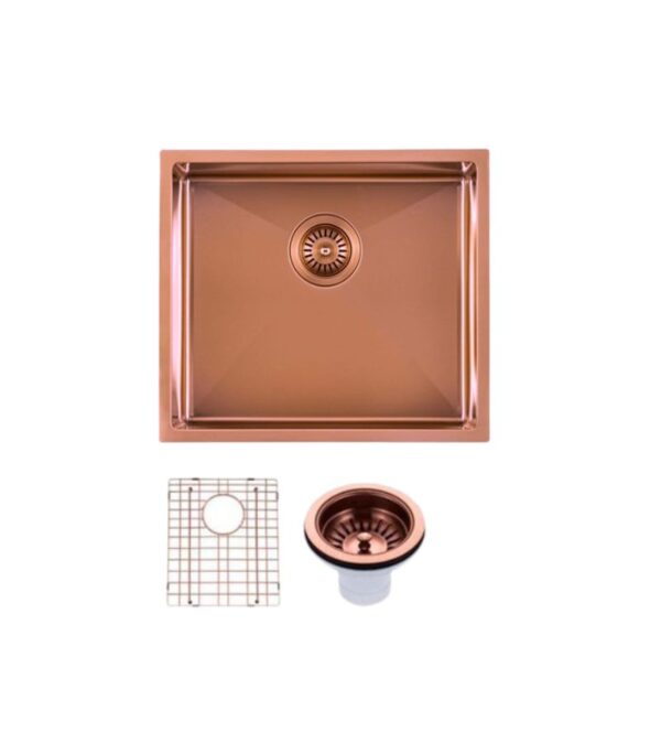 Aqua 500/510x440/450x230mm Stainless Steel Single Bowl Sink - Rose Gold
