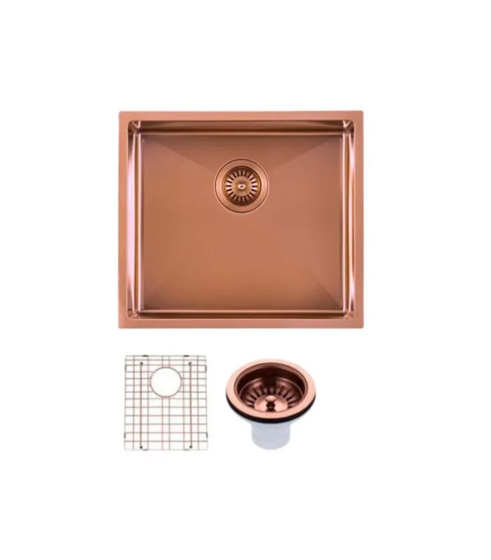 Aqua 500/510x440/450x230mm Stainless Steel Single Bowl Sink - Rose Gold