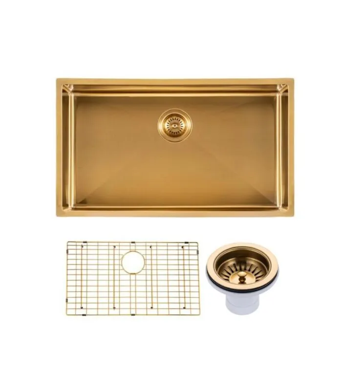Aqua 762x457x254mm Stainless Steel Single Bowl Sink - Brushed Brass