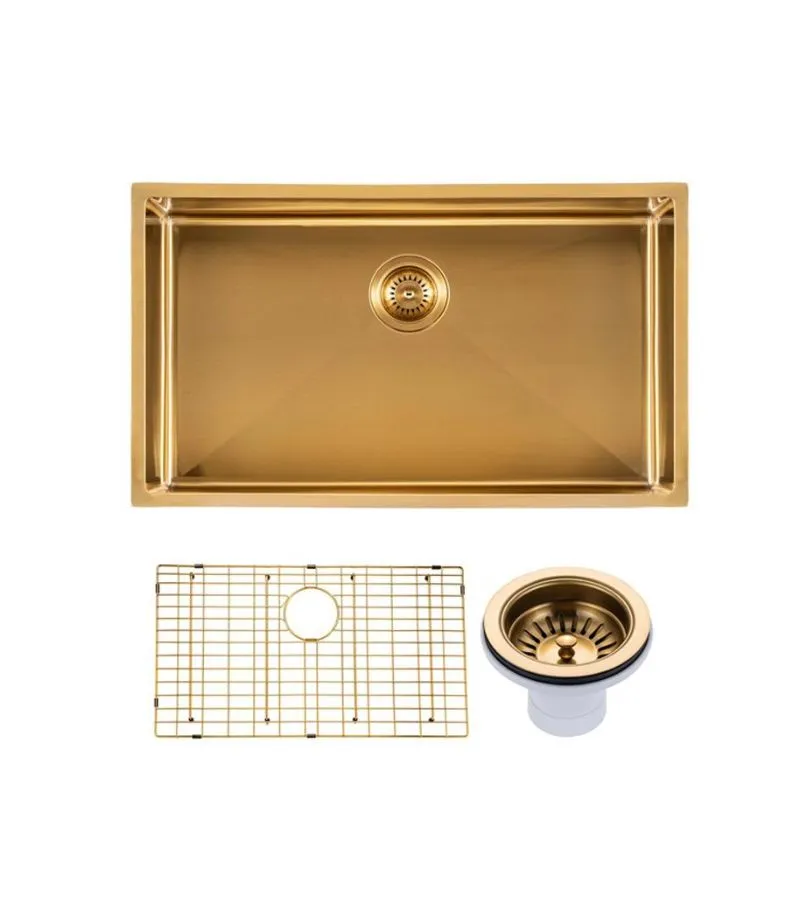 Aqua 762x457x254mm Stainless Steel Single Bowl Sink - Brushed Brass