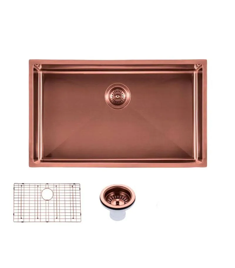 Aqua 762x457x254mm Stainless Steel Single Bowl Sink - Rose Gold