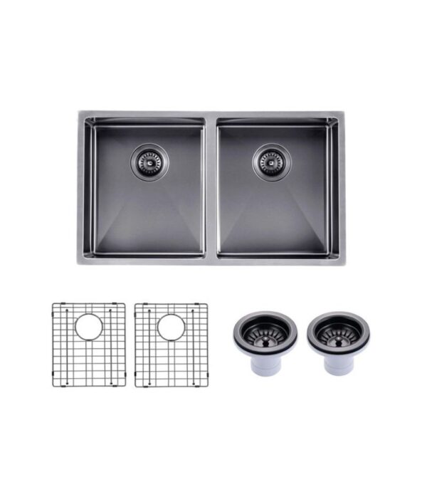 Aqua Stainless Steel Double Bowl Sink - Gunmetal