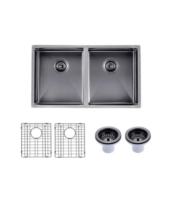 Aqua Stainless Steel Double Bowl Sink - Gunmetal