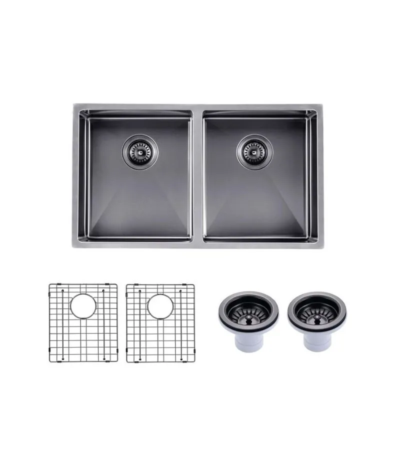 Aqua Stainless Steel Double Bowl Sink - Gunmetal